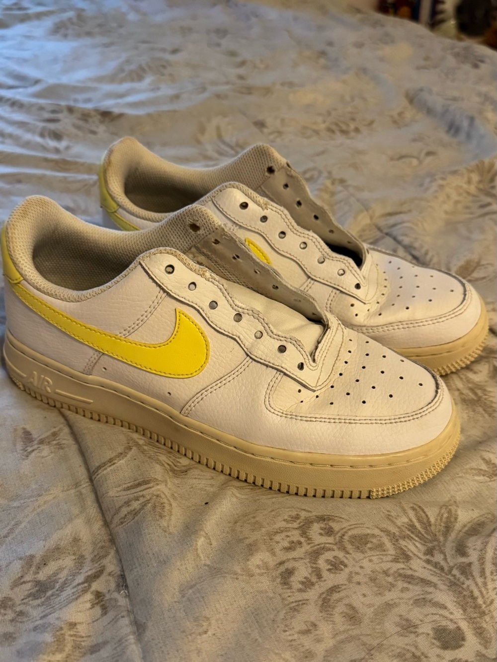 Nike Women's White Sneakers with Yellow Swoosh